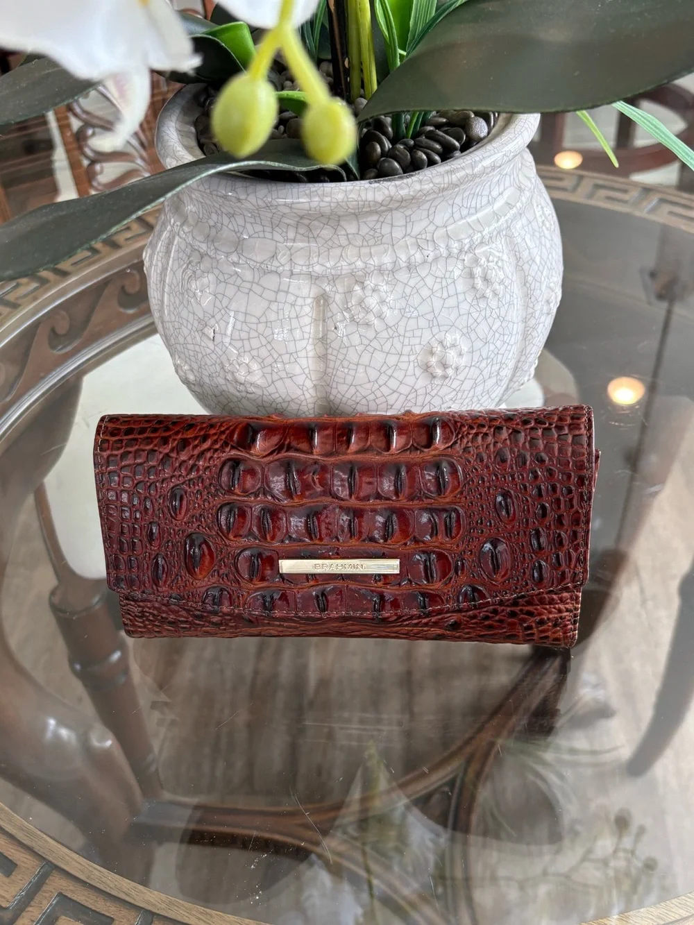 🤎🤎BRAHMIN MODERN PECAN BROWN CROC EMBOSSED LEATHER TRIFOLD WALLET!🤎🤎